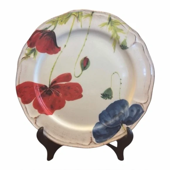 Set Of 5 Plates By GTB Home Handcrafted In Italy With Poppy  Floral Design 8.5" - Picture 8 of 8